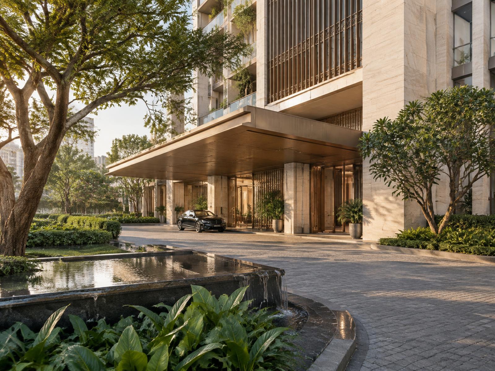 Artistic impression of a landscaped residential arrival court